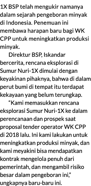 1X BSP telah mengukir namanya dalam sejarah pengeboran minyak di Indonesia. Penemuan ini membawa harapan baru bagi WK...