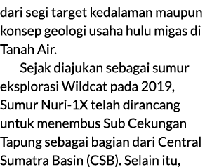 dari segi target kedalaman maupun konsep geologi usaha hulu migas di Tanah Air. Sejak diajukan sebagai sumur eksplora...