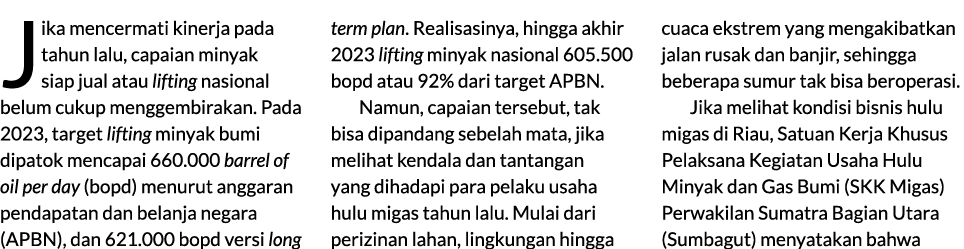 Jika mencermati kinerja pada tahun lalu, capaian minyak siap jual atau lifting nasional belum cukup menggembirakan. P...