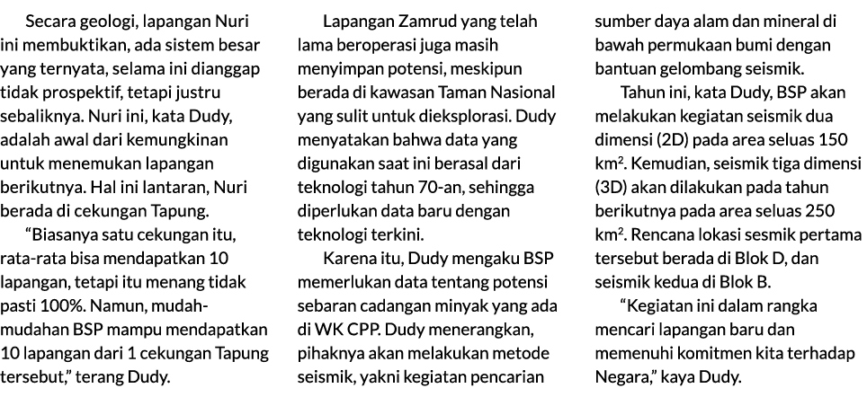 Secara geologi, lapangan Nuri ini membuktikan, ada sistem besar yang ternyata, selama ini dianggap tidak prospektif, ...