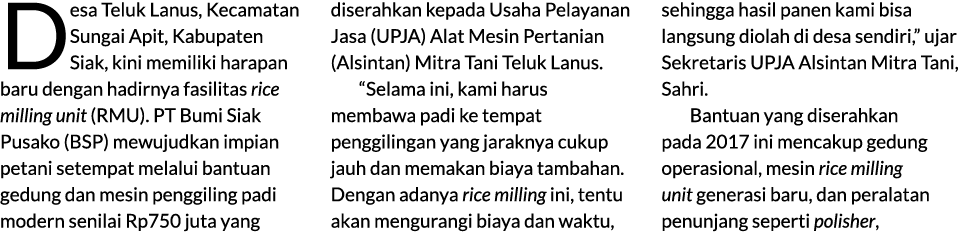 Desa Teluk Lanus, Kecamatan Sungai Apit, Kabupaten Siak, kini memiliki harapan baru dengan hadirnya fasilitas rice mi...